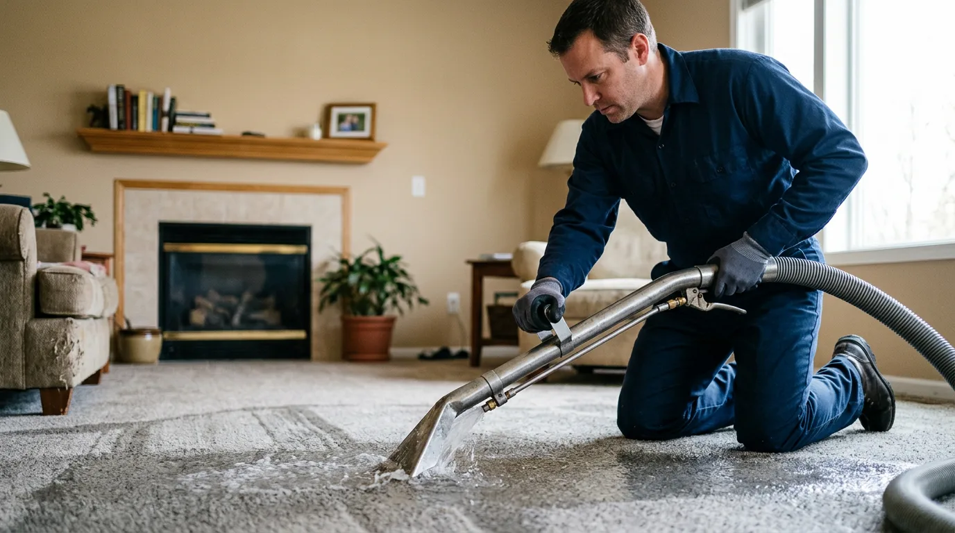 Water damage restoration technician working near Kingsville, MO